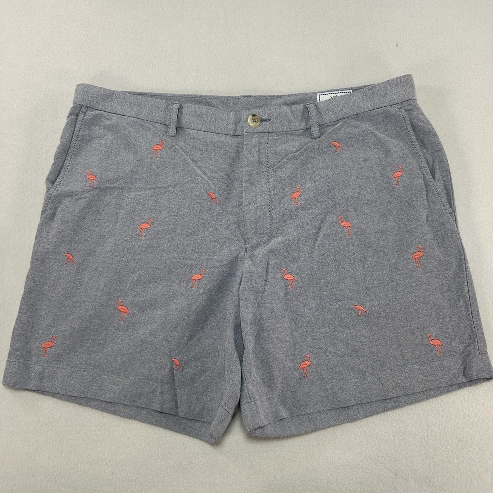 Southern Tide Shorts Mens 38 Gray Flamingo Embroidered Cotton Chino 7" Inseam
